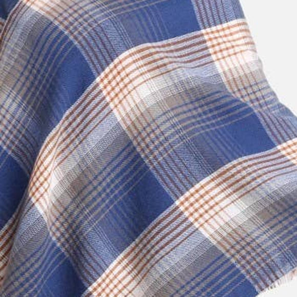 Blue White Multicolor Plaid Poncho - Picture 5 of 5